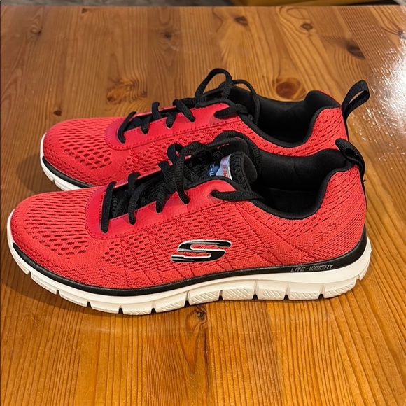 Skechers Red and Black lite-weight Athletic Shoes Breathable Knit Design - Picture 6 of 11